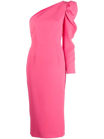 Racil Gaia One-shoulder Puff-sleeve Crepe Dress In Pink