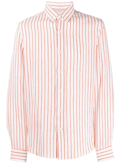 Brunello Cucinelli French Collar Striped Linen Shirt In Orange