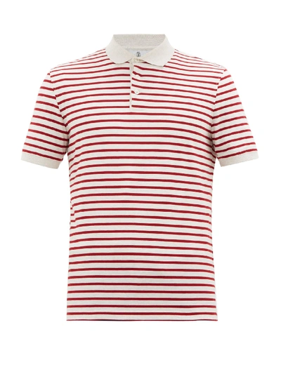 Brunello Cucinelli Striped Cotton-jersey Polo Shirt In Red White