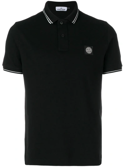 Stone Island Short-sleeved Logo Patch Polo Shirt In Black