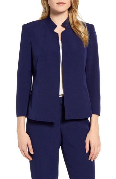 Anne Klein Stand Collar Crepe Jacket In Blue