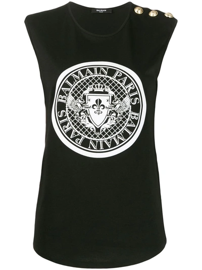 Balmain Logo Printed Vest In Black