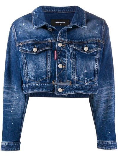 Dsquared2 Icon Cropped Denim Jacket In Blue