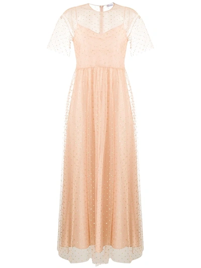 Red Valentino Polka Dotted Tulle Gown In Neutrals