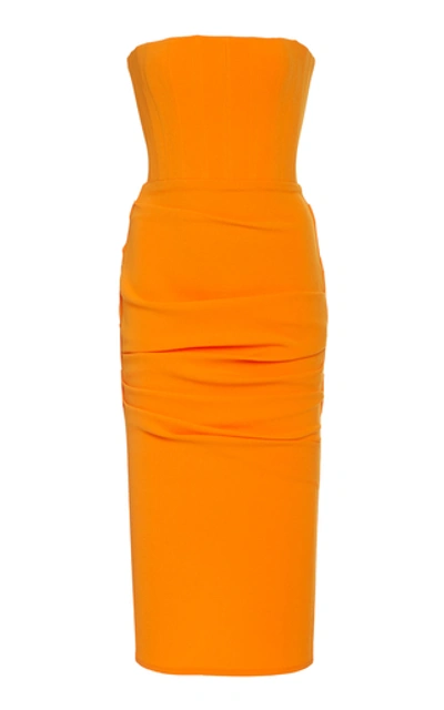 alex perry orange strapless dress Alex Perry Strapless Longline Draped Mini Dress in Orange