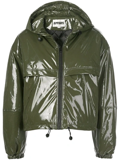 Apparis Colby Cropped Vegan Leather Windbreaker In Green