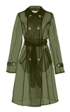 Apparis Oliva Organza Sheer Trench Coat In Green