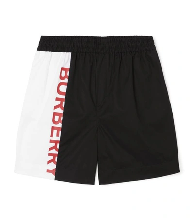 Burberry Kids Cotton Two-tone Logo Shorts (10-12 Years) In Nero