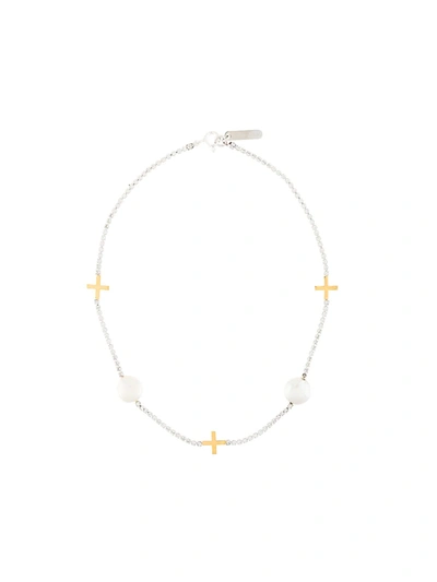 Le Chic Radical Cross Choker Necklace In Silver