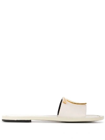 Tom Ford Leather And Brass Sandals In White