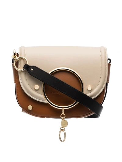 Chloé Beige Small Leather Ring Detail Cross Body Bag In Brown