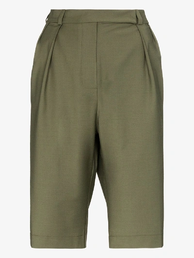 Anouki Pleated Knee-length Wool Shorts In Green
