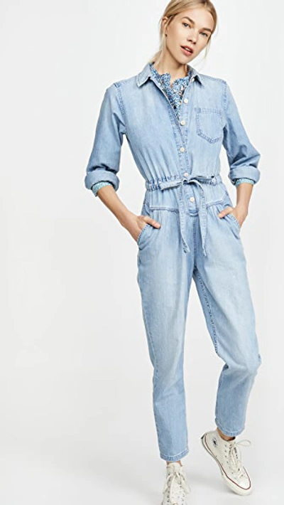 La Vie Rebecca Taylor Long Sleeve Drapey Denim Jumpsuit In Clair Wash |  ModeSens
