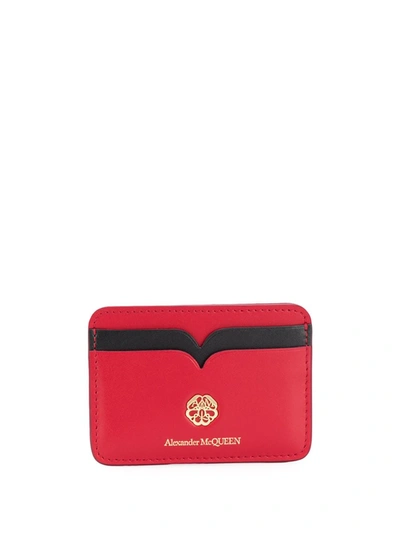 Alexander Mcqueen 'liberty' Logo Embellished Leather Cardholder In Red