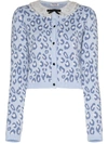 Miu Miu Silk Organza-trimmed Leopard-jacquard Wool Cardigan In Celeste