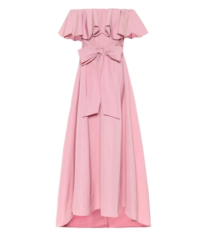 Valentino Off-the-shoulder Scalloped Twill Gown In Pink