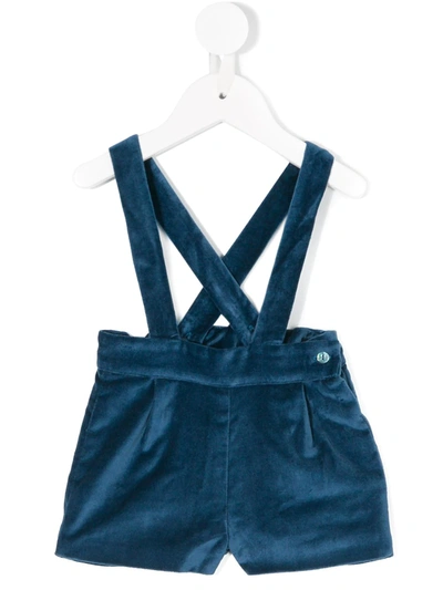 Knot Babies' Velvet Short Dungarees In Blue