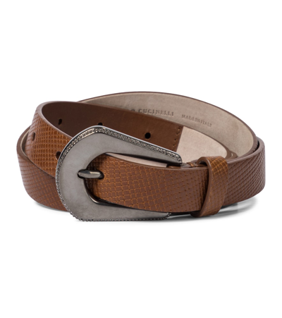 Brunello Cucinelli Cracked-effect D-ring Belt In 棕色