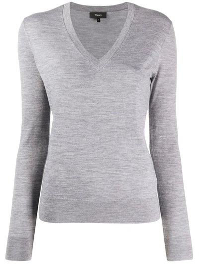 Theory V-neck Regal Knit Top In Grey