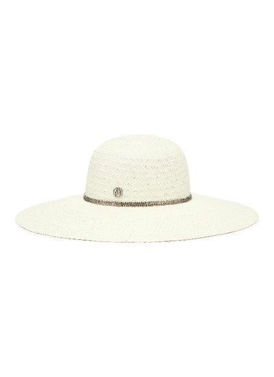 Maison Michel 'blanche' Strass Embellished Herringbone Straw Hat In White