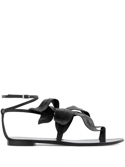 Giuseppe Zanotti Flower Appliqué Flat Sandals In Black