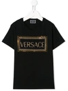 Young Versace Kids' Rhinestone Logo T-shirt In Black