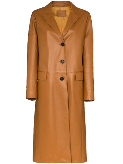 Prada Single-breasted Leather Trench Coat In F0346 Orzo