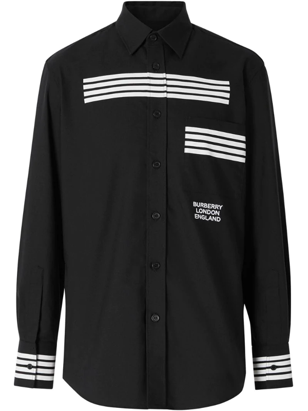Burberry Coleherne Stripe Detail Long Sleeve Button-up Shirt In Black ...