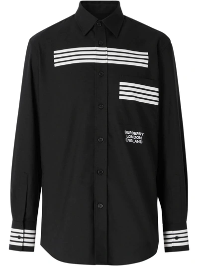 Burberry Coleherne Stripe Detail Long Sleeve Button-up Shirt In Black