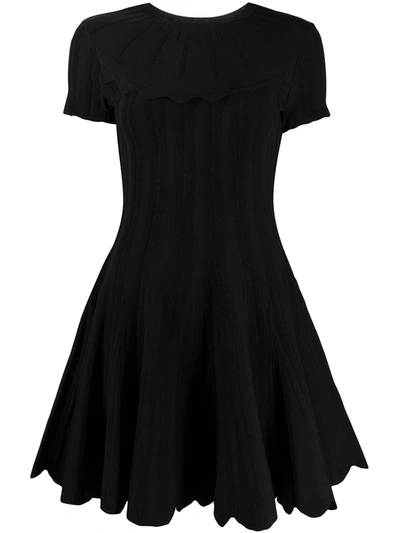 Valentino Scallop Hem Pointelle Rib Sweater Dress In Black