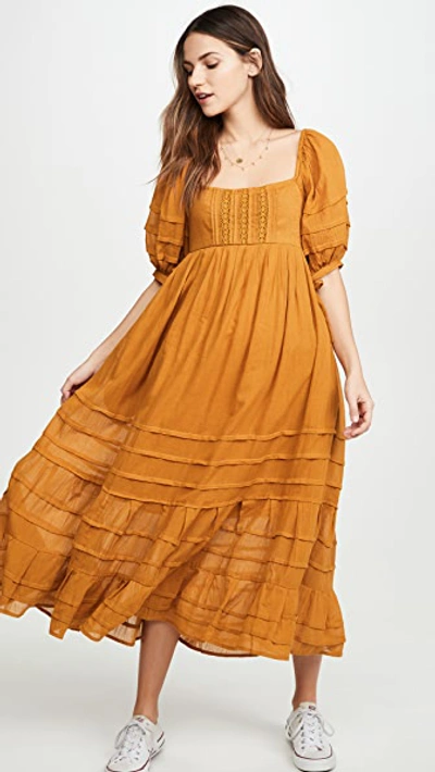 Free People Let's Be Friends Midi Dress In Aged Mustard | ModeSens