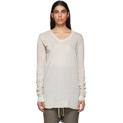 Rick Owens Off-white V-neck Long Sleeve T-shirt In 08 Pearl