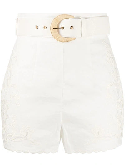 Zimmermann Peggy Embroidered High-rise Shorts In White