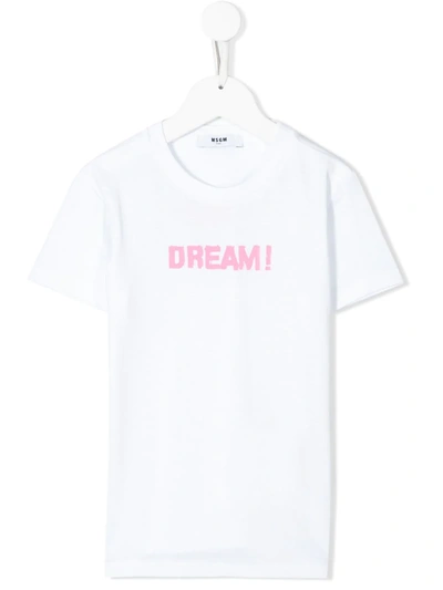 Msgm Kids' Dream-print Cotton T-shirt In White