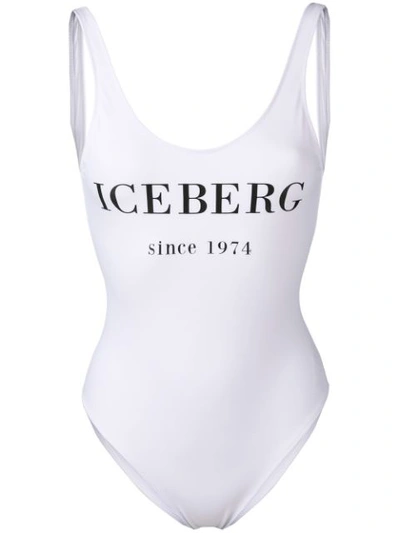 Iceberg Logo Printed One Piece In White