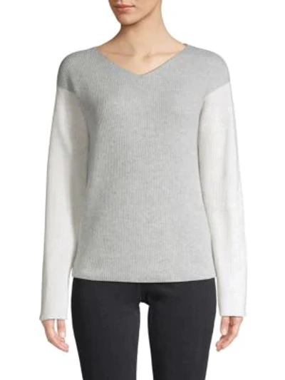 Vince Colorblock Sweater In White Grey