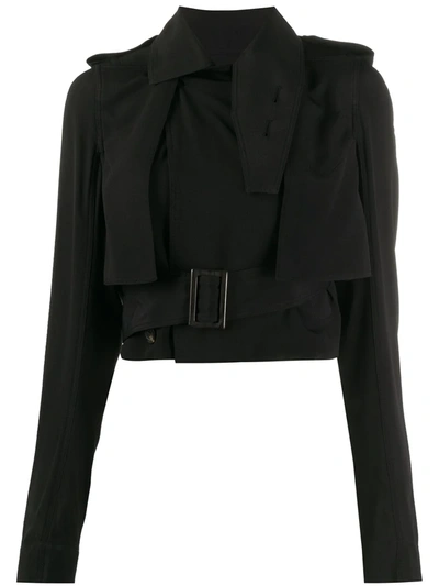 Rick Owens Belted Cropped Jacket In Black