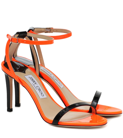 Jimmy Choo Minny 85 Patent Leather Sandals In Orange
