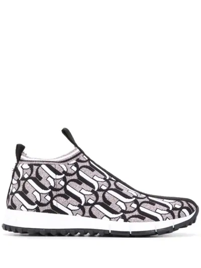 Jimmy Choo Norway Black, White And Metallic-silver Jc Knit Trainers