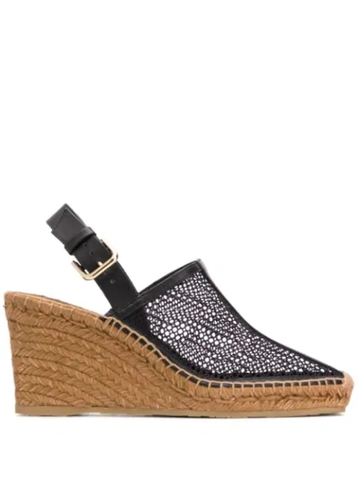 Jimmy Choo Dakori 90 Black Honeycomb Net And Nappa Leather Slingback Wedge Sandals In Black/black