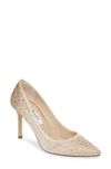 Nina Nickie 2 Crystal Studded Pointy Toe Pump In Taupe Satin