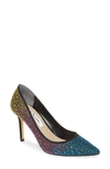 Nina Nickie 2 Crystal Studded Pointy Toe Pump In Bright Multi Satin