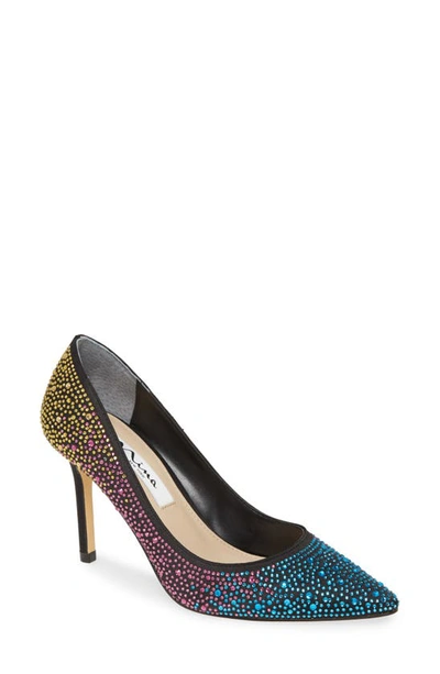 Nina Nickie 2 Crystal Studded Pointy Toe Pump In Bright Multi Satin