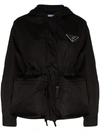 Prada Logo Plaque Parka Jacket In Black