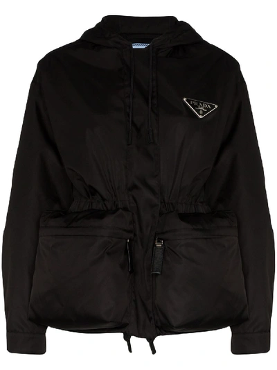 Prada Logo Plaque Parka Jacket In Black