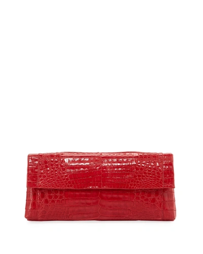 Nancy Gonzalez Gotham Crocodile Flap Clutch Bag In Red Pattern