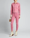 L Agence Janelle Slim Cropped Jean Jacket With Raw Hem In Pink Pattern