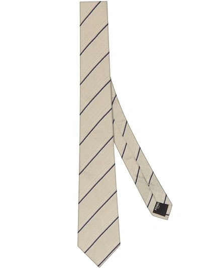 Fendi Diagonal Striped Tie In Neutrals