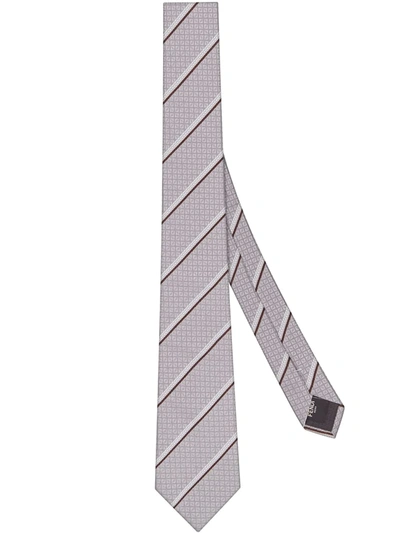 Fendi Diagonal Stripe Tie In Grey