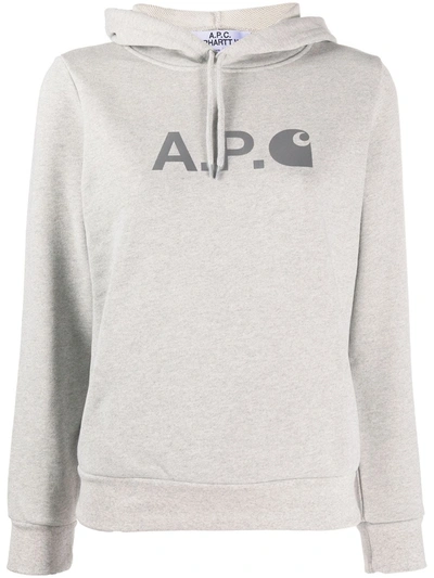 Apc Logo Print Hoodie In Grey